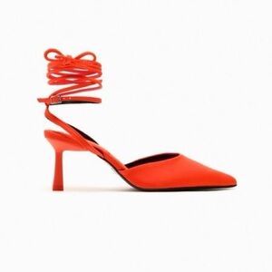 NWT. Zara Orange Heeled Fabric Slingback Shoes. Size 6.